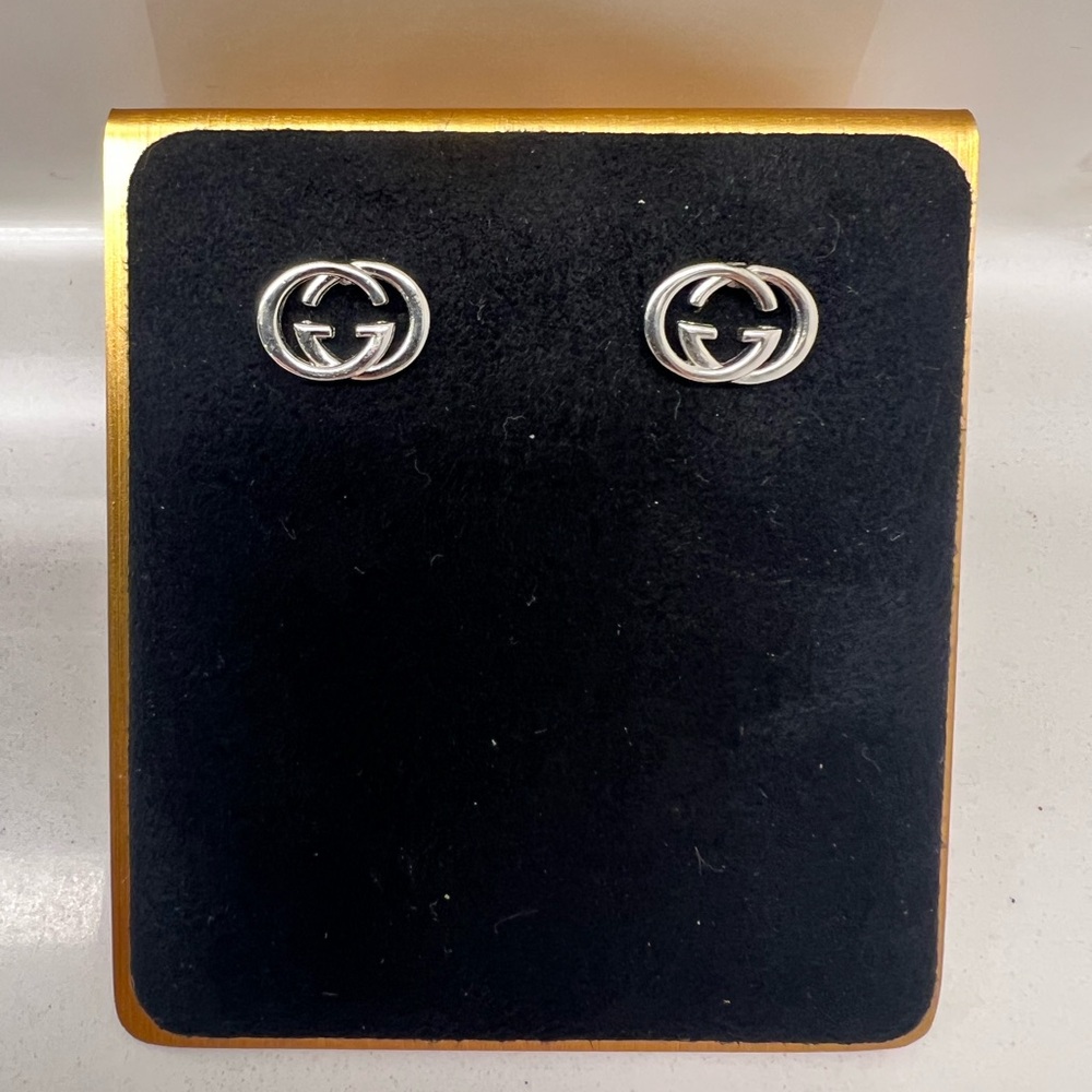 Gucci GG Logo Silver Stud Earrings | Authentic Designer Minimalist Jewelry - Picture 2 of 3